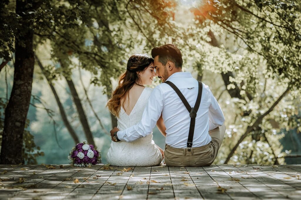 couple, wedding, nature